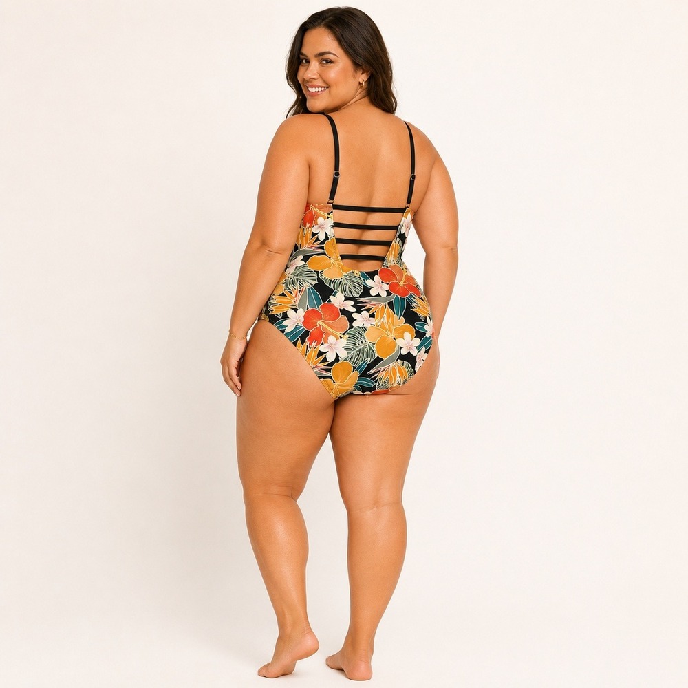Hurley Tropical Floral Strappy Back One Piece Swimsuit NWT XXL UPF 50+